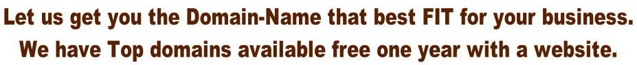 Let us get you the Domain-Name that best FIT for your business.  We have Top domains available free one year with a website.